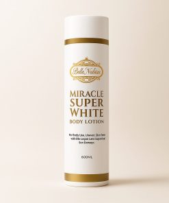 A 600ml white and gold bottle labeled "Miracle Milk Extra Strong," designed for body use and uneven skin tone.