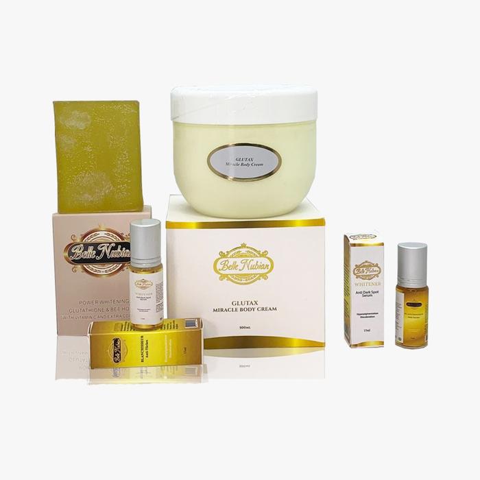 GLUTAX BODY CREAM WITH 2 BELLE NUBIAN SERUMS + 1 COLLAGEN AND HONEY SOAP