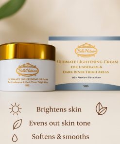 A jar and box of BLACK ARMPIT AND CROTCH CREAMS are shown, highlighting benefits: brightens skin, evens tone, softens & smooths—perfect as a dark spot cream for underarms or black armpit cream.