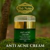 A green and gold jar of ANTI-ACNE LIGHTENING CREAM CLEANSER FOR BROWN SPOTS sits on moss, labeled as rich in tea tree oil and salicylic acid to help fade brown spots, with branding and product details visible.