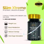 Image d'un produit étiqueté « NEW SLIM XTREME FAT BURNER PILLS » par Belle Nubian. Ces puissantes pilules brûleurs de graisse prétendent offrir des avantages tels que la perte de poids, la stimulation du métabolisme, la réduction des fringales et une absorption lente du sucre.