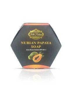 Boîte hexagonale étiquetée "Routine Kinto Doigts Ultime" avec une image de papaye sur le devant ; le texte indique SPF 50++. Idéal pour compléter votre programme de soins Routine Kinto.